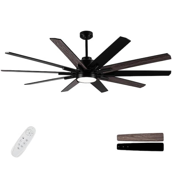 Lasaideal 72 in. Indoor Matte Black Double Finish Ceiling Fan With Light Kit Integrated LED And Remote Control