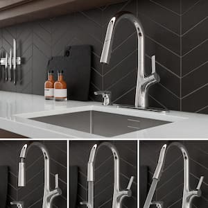 Ceylon Single Handle Pull Down Sprayer Kitchen Faucet with Deck Plate and Soap Dispenser in Polished Chrome