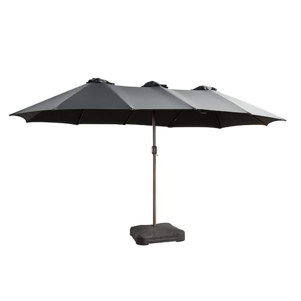 Extra-Large 8.5 x 14.5 ft. Rectangular Patio Umbrella with Colorful Solar Light, Steel Stand and Sand Bags in Dark Grey