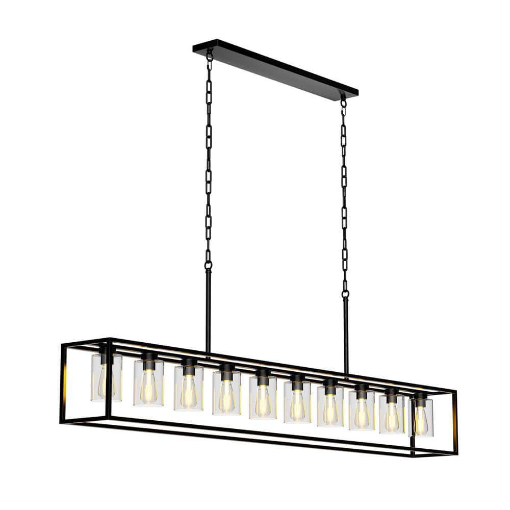 Black Farmhouse Linear Chandelier 10-Light Modern Rectangle Pendant Light w