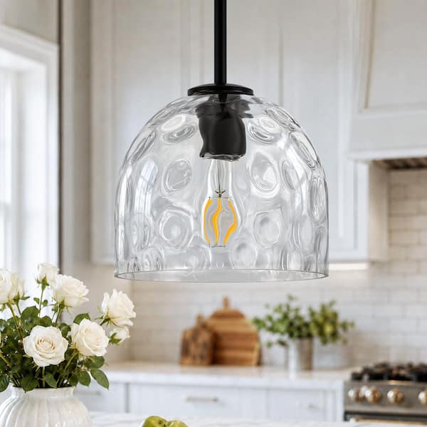 Merbotin RayHome 1-Light Black Hammered Glass Pendant Island Light with ...