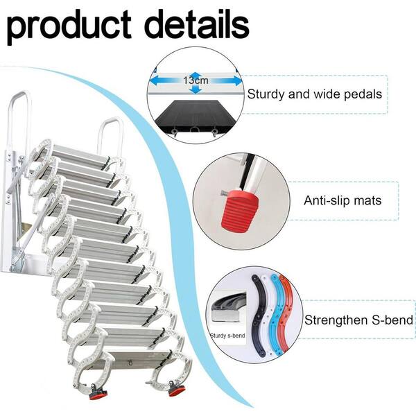 KIWDZFU 118" H, 12 Steps Attic Ladder, Wall Mounted Folding Loft ...