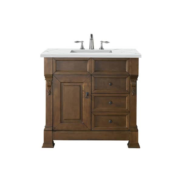 James Martin Vanities Brookfield 36 in. W x 23.5 in. D x 34.3 in. H Bathroom Vanity in Country Oak with Ethereal Noctis Quartz Top