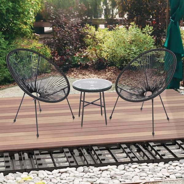 Wiilayok 3 Piece Outdoor Patio All-Weather PE Rattan Chair Set with Side Table