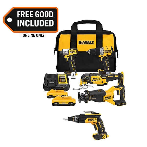 20V MAX Lithium-Ion Cordless 4-Tool Combo Kit and XR 20V MAX Brushless Screw Gun with (2) 4 Ah Batteries and Charger