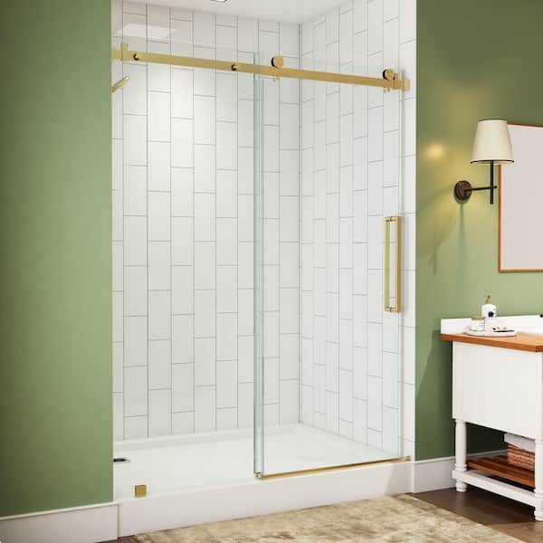 56 in. - 60 in. W x 76 in. H Sliding Frameless Shower Door in Brushed Golden with 5/16 in. (8 mm) Cleancoat Glass