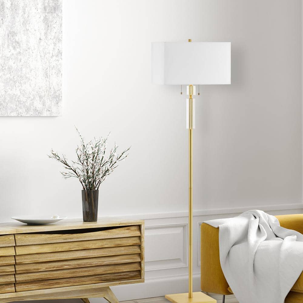 Aged Brass Adjustable 60" Floor Lamp with White Shade