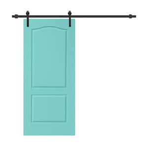 36 in. x 80 in. 2-Panel Mint Green Stained Composite MDF Arch Top Interior Sliding Barn Door with Hardware Kit