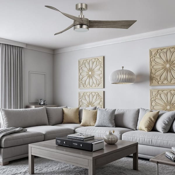 Merra 54 in. Integrated LED Indoor Satin Nickel Ceiling Fan with