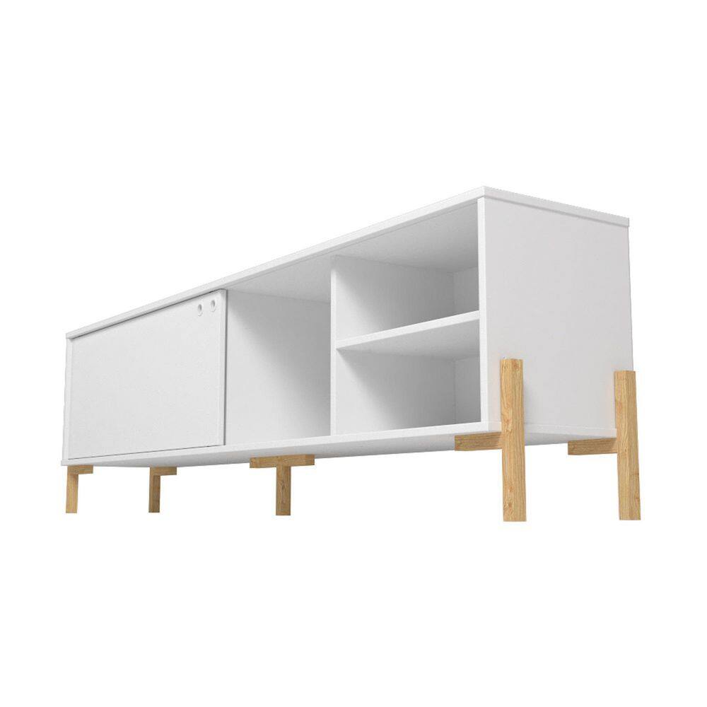 Mid-Century Classic White and Oak TV Stand with Cabinet - 73in