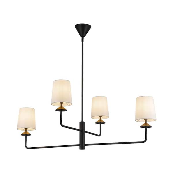 ALORA MOOD Bridgette 45 in. 4 Light 60-Watt Matte Black/White Linen Chandelier
