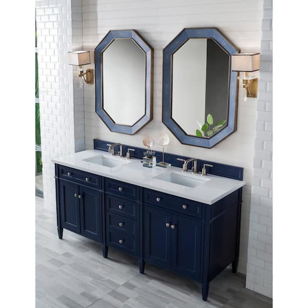 Brittany 72.0 in. W x 23.5 in. D x 34 in. H Bathroom Vanity in Victory Blue with White Zeus Quartz Top