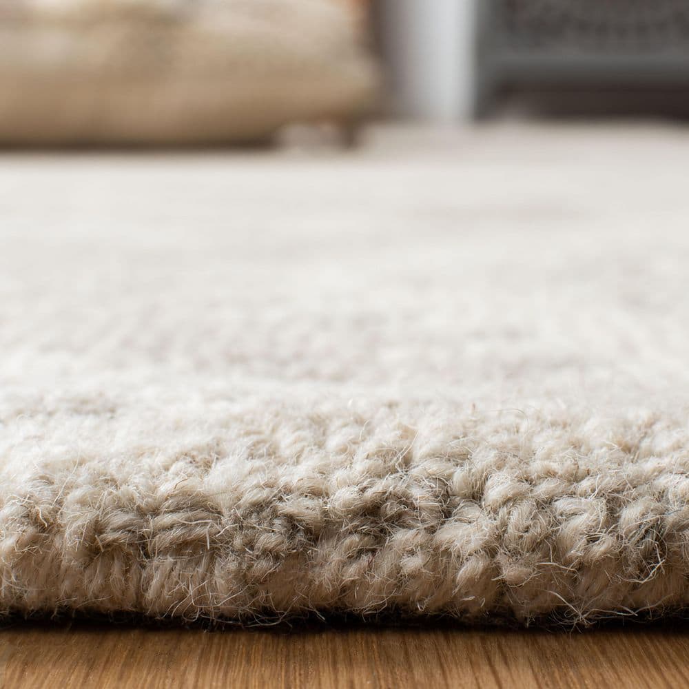 Elegant Ivory Tufted Wool Rectangular Rug, Handmade and Non-Slip