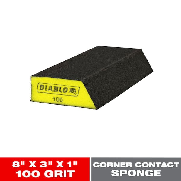 DIABLO 8 in. x 3 in. x 1 in. 100-Grit Extended Corner Contact Sanding Sponge for Drywall