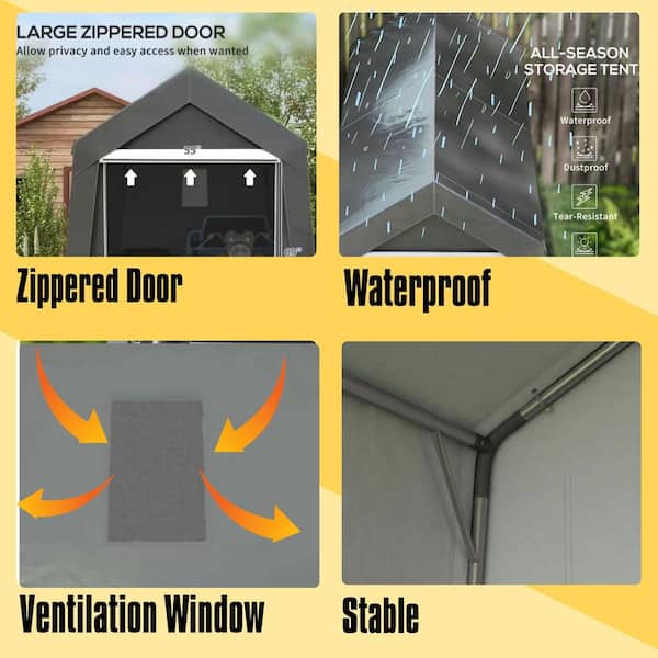 7 ft. x 12 ft. Heavy-Duty Portable Garage Kit Tent with Ventilation Window and Large Door for Bike, Motorcycle, Gray