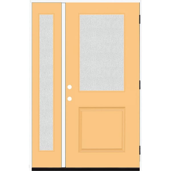 Steves & Sons Legacy 51 in. W x 80 in. 1/2 Lite Rain Glass LHOS Primed Jackfruit Finish Fiberglass Prehung Front Door with 12 in. SL