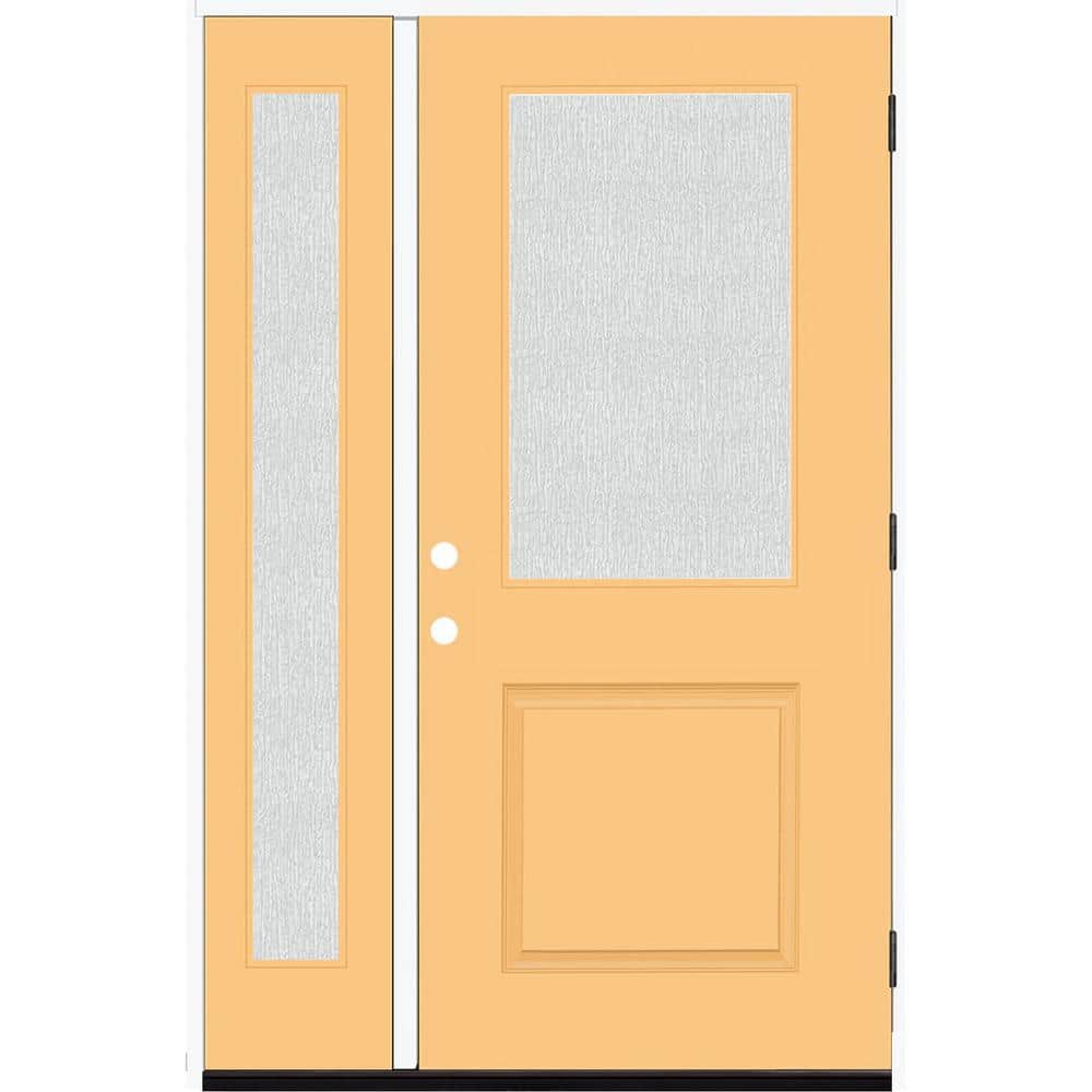 Legacy 53 in. x 80 in. 1/2 Lite Rain Glass LHOS Primed Jackfruit Finish Fiberglass Prehung Front Door w/14 in. SL price history on PriceWatchPro