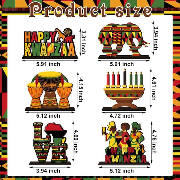 Wooden Kwanzaa Table Decorations for Home Office Desk and Holiday Party Finial Supplies (6-Pack)