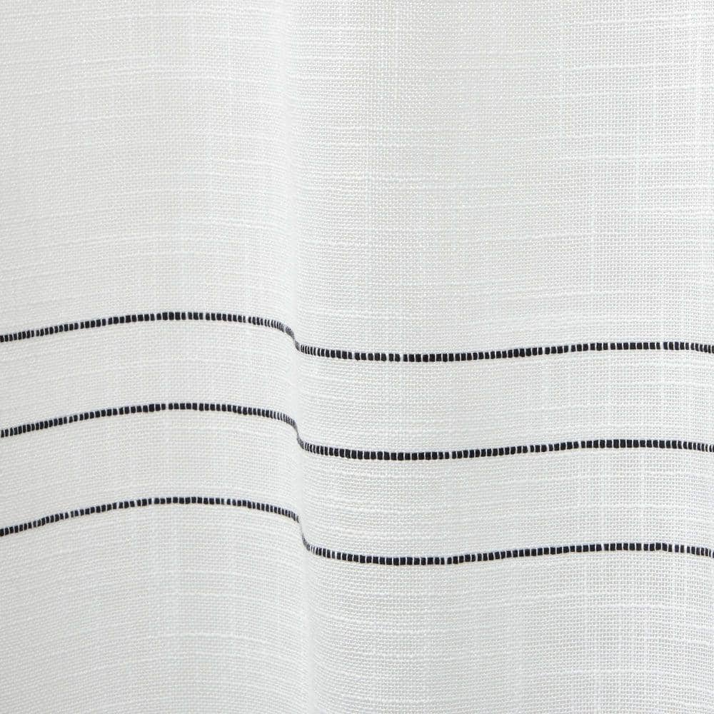 Demi Light Filtering White Linen-Like Curtain Panels with Black Tassels