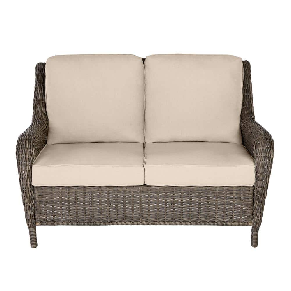 Hampton Bay Cambridge Gray Wicker Outdoor Patio Loveseat with Sunbrella