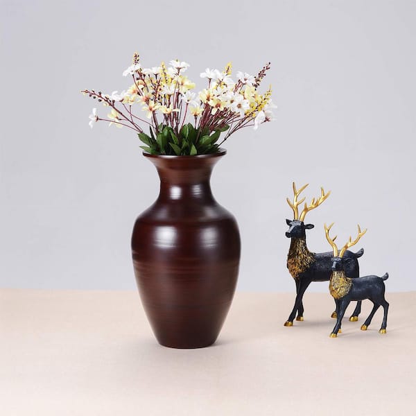 Villacera 14 in. Decorative Handcrafted Glazed Bamboo Urn Vase in Brown