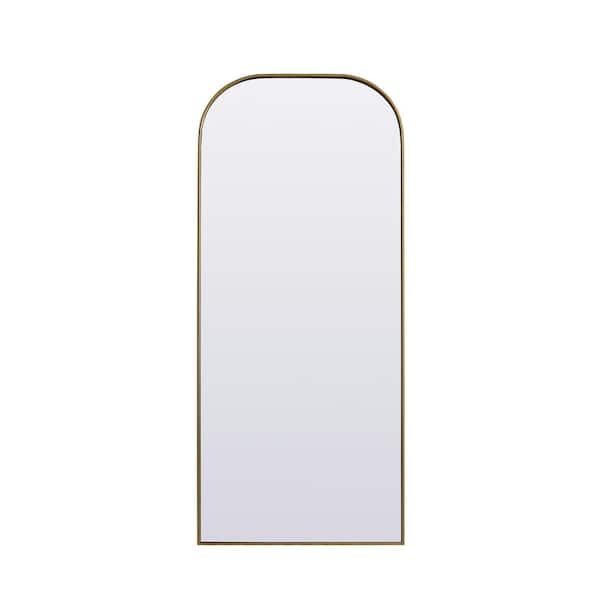 Unbranded Simply Living 32 in. W x 76 in. H Arch Metal Framed Brass Full Length Mirror