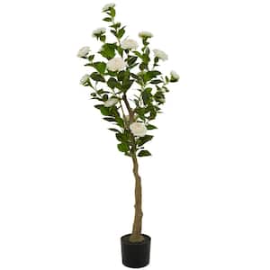 56 in. H Camellia Artificial Tree with Realistic Leaves and Black Plastic Pot
