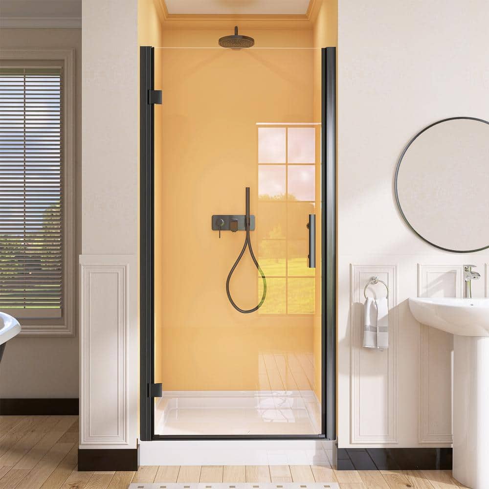 Matte Black Frameless Pivot Shower Door with Clear Tempered Glass