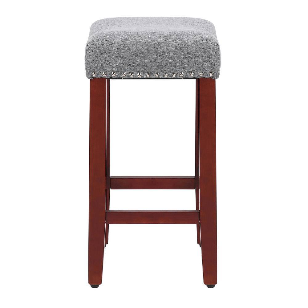 Gray Upholstered Saddle-Style Counter Stool with Rubberwood Legs