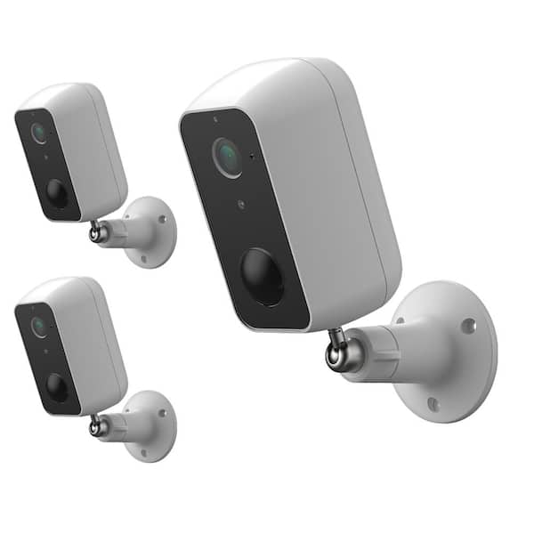 Feit Electric Battery Powered Outdoor Wall Mount Wi-Fi Smart IP Security Camera Motion & Sound Detection Microphone/Speaker (3-Pack)