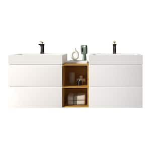 72 in. W x 18 in. D x 25 in. H Double Sinks Floating Bath Vanity in White with White Solid Surface Top