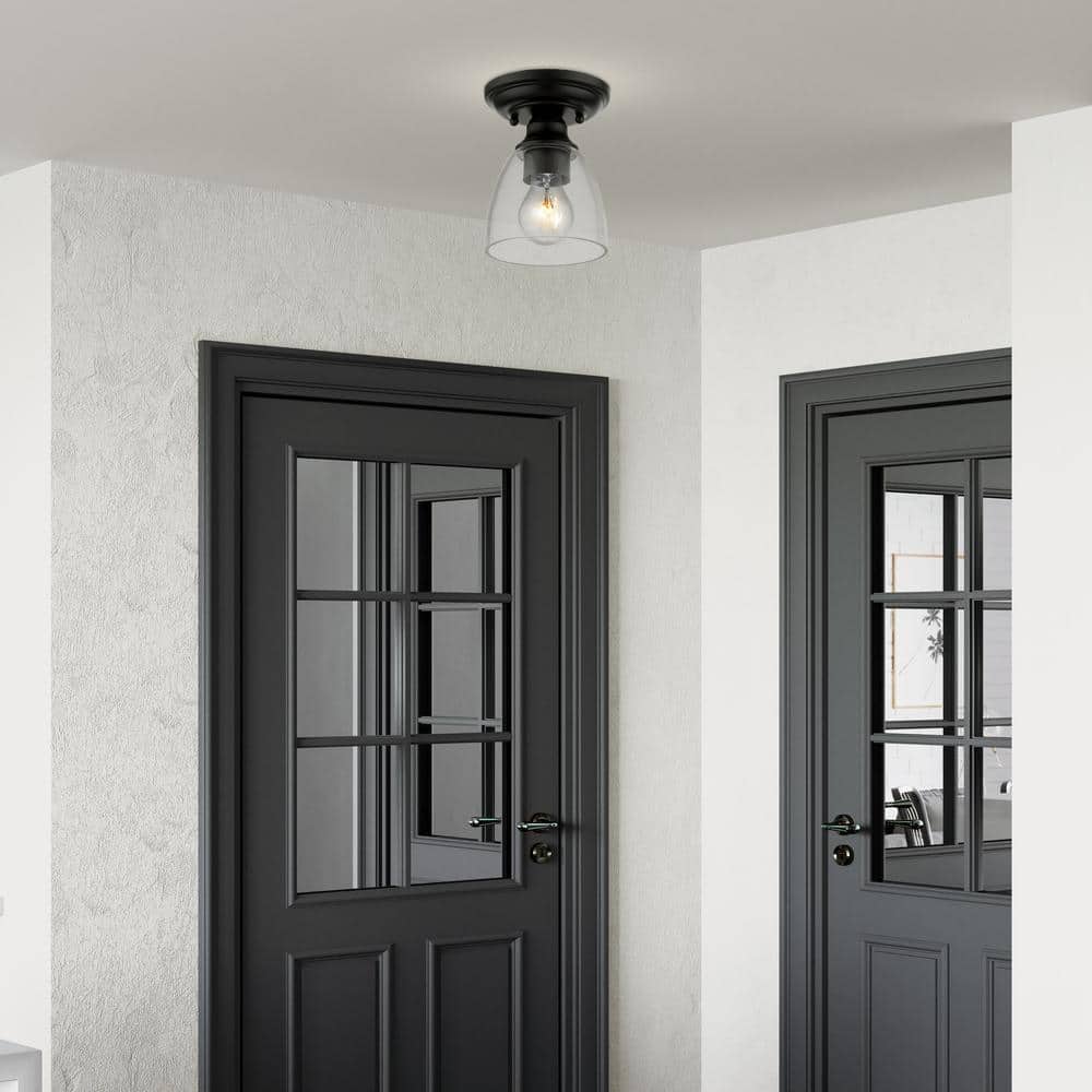 Black Hand Blown Glass 1-Light Flush Mount