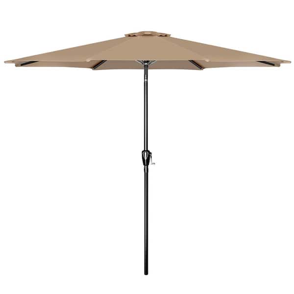 Unbranded Outdoor 10 ft. Steel Market Patio Umbrella with Push Button Tilt Crank system Tan