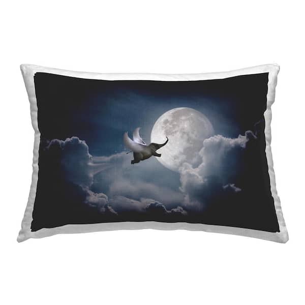 Stupell Industries Elephant with Wings Scene Gray Print Polyester 14 in. x 20 in. Throw Pillow
