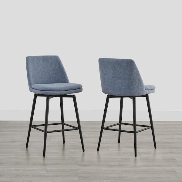 Cecily 27 in. Blue High back Metal Swivel Counter Stool with Fabric Seat (Set of 2)
