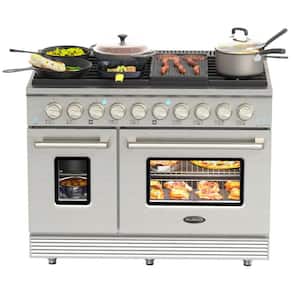 48 In. 8 Sealed Burners, Freestanding Double Oven Gas Range with and Convection Oven in. Stainless Steel.