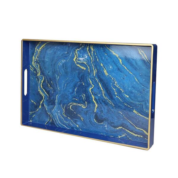 Cubilan 15.7 in. L x 10.2 in. W Blue Marbling Decorative Tray with