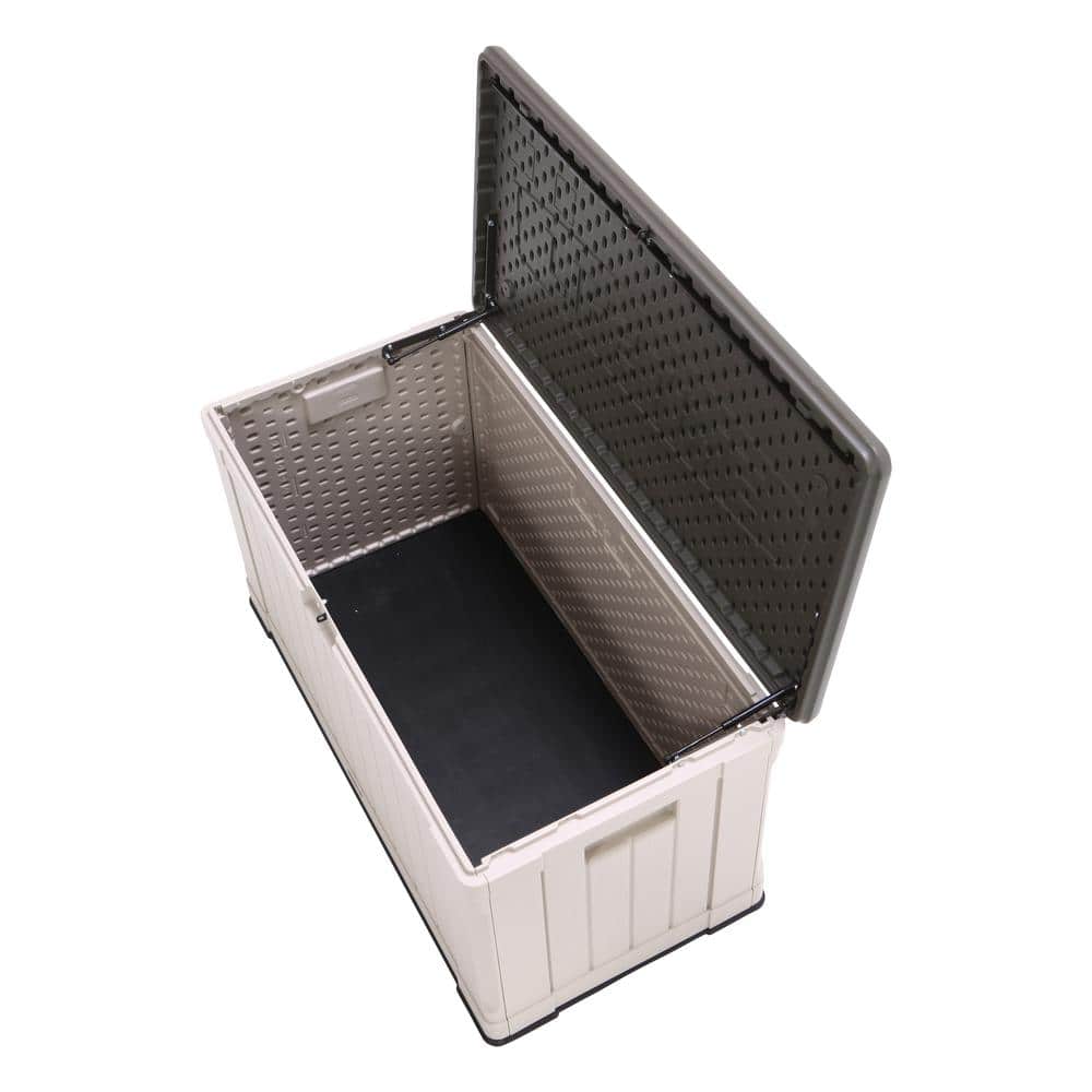 Tan and Brown Lockable 116 Gallon Plastic Deck Box