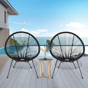 Black Round Outdoor Woven Chair Conversation Set For Garden Pool (Set of 2)