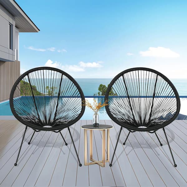 Runesay Black Round Outdoor Woven Chair Conversation Set For Garden Pool (Set of 2)