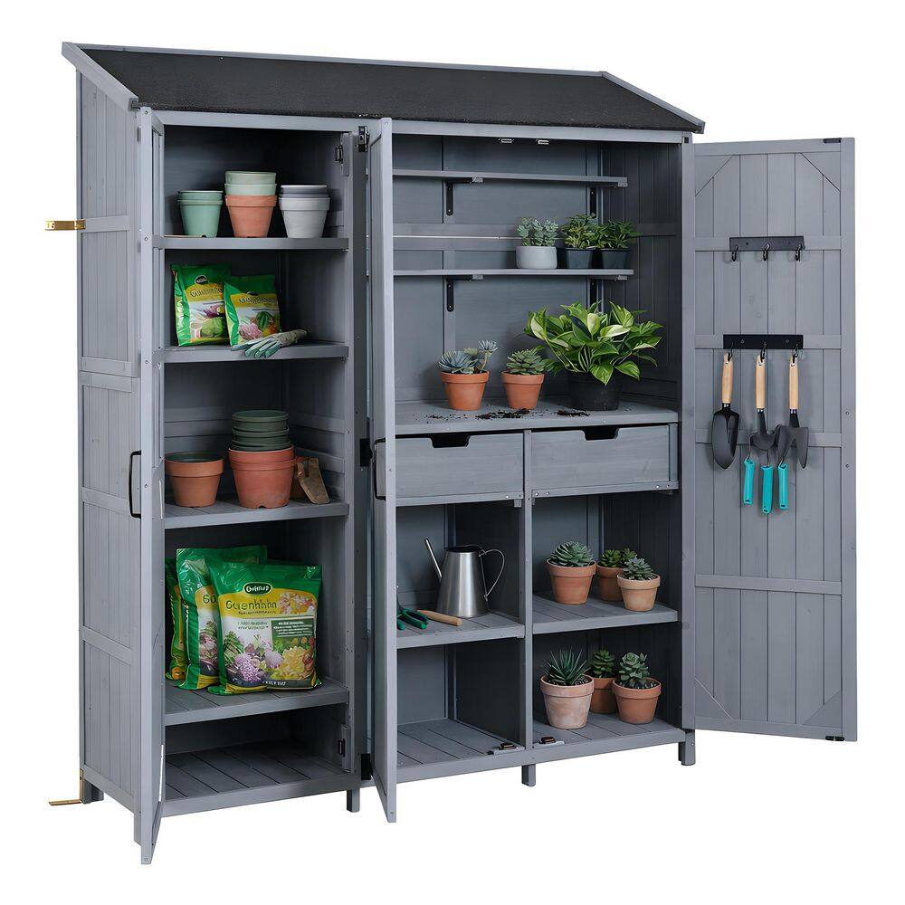 Piroj 60.6 in. W x 19.3 in. D x 71.6 in. H Gray Solid Wood Outdoor Storage Cabinet with Workstation price history on PriceWatchPro