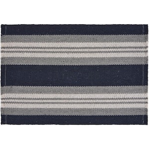 Casual 19 in. x 13 in. Navy Blue/Gray Striped Coastal Cotton Placemat (Set of 4)