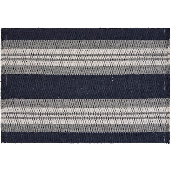 LR Home Casual 19 in. x 13 in. Navy Blue/Gray Striped Coastal Cotton Placemat (Set of 4)