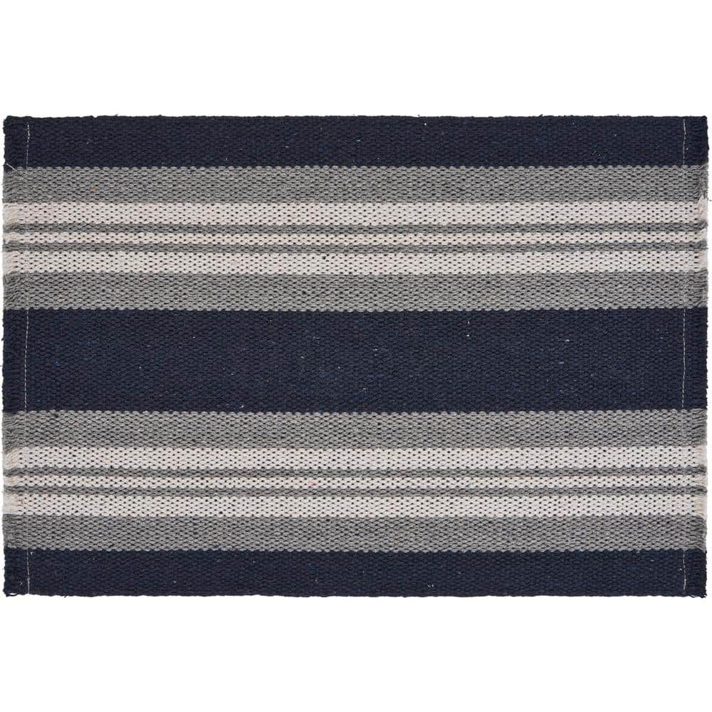 Casual 19 in. x 13 in. Navy Blue/Gray Striped Coastal Cotton Placemat (Set 