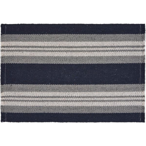 Unbranded Casual 19 in. x 13 in. Navy Blue/Gray Striped Coastal Cotton Placemat (Set of 4)