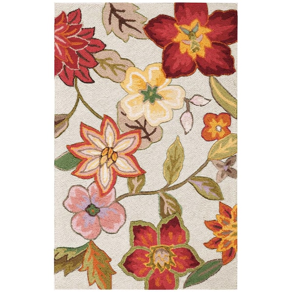 Nourison Spring Blossom Ivory doormat 3 ft. x 4 ft. Floral Contemporary Kitchen Area Rug