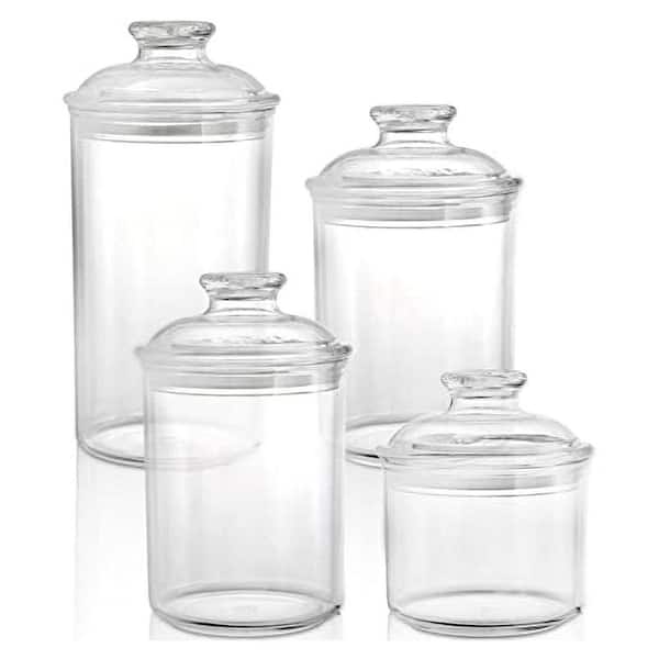 4-Pieces Clear Plastic Apothecary Jars with Airtight Lid Storage Organizer Canister Bathroom Kitchen Set