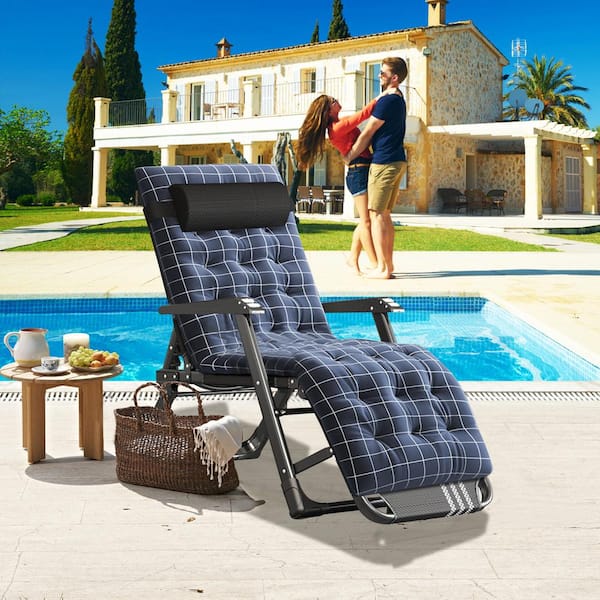 BOZTIY Portable Lounge Chair, Steel Frame 4-Fold Sleeping Cots for Camping  Pool Sunbathing Chairs, Light Gray Cushion K16SZC-N03@1 - The Home Depot