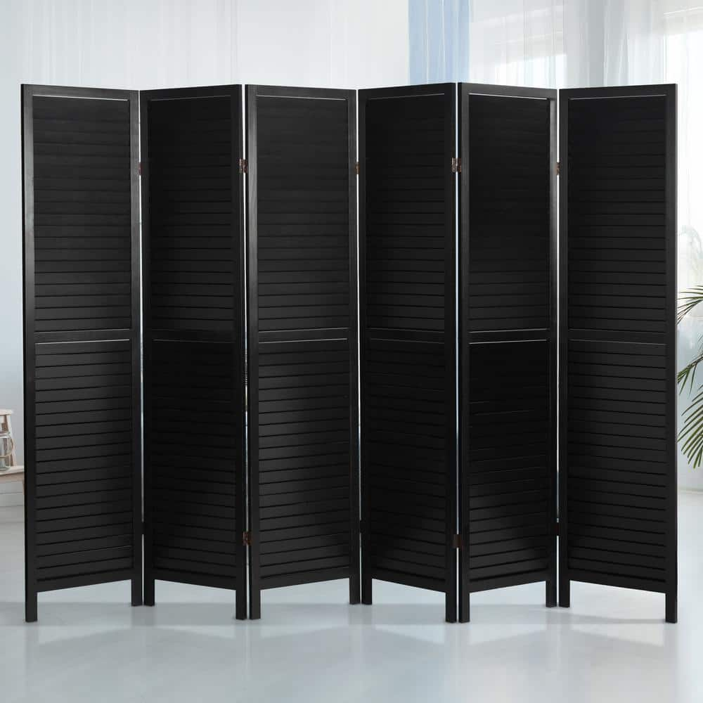 Oriental Furniture 6 ft. Tall Wooden Louvered Room Divider Black 6 Panel