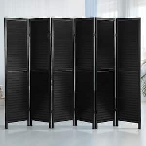 Black 6 ft. Tall Wooden Louvered 6-Panel Room Divider